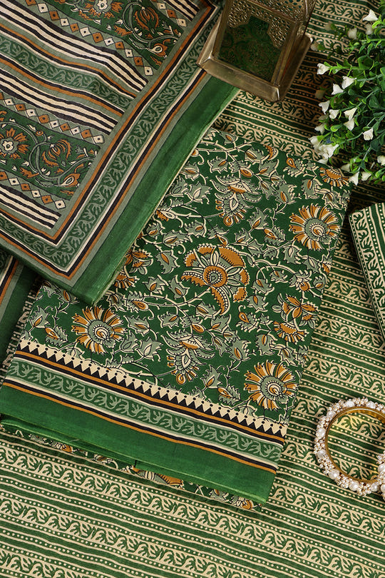 Green Cambric Cotton Unstitched Suit Material