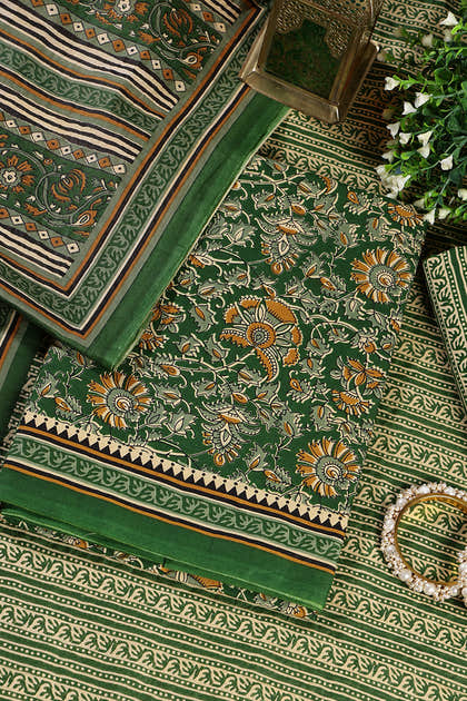 Green Cambric Cotton Unstitched Suit Material