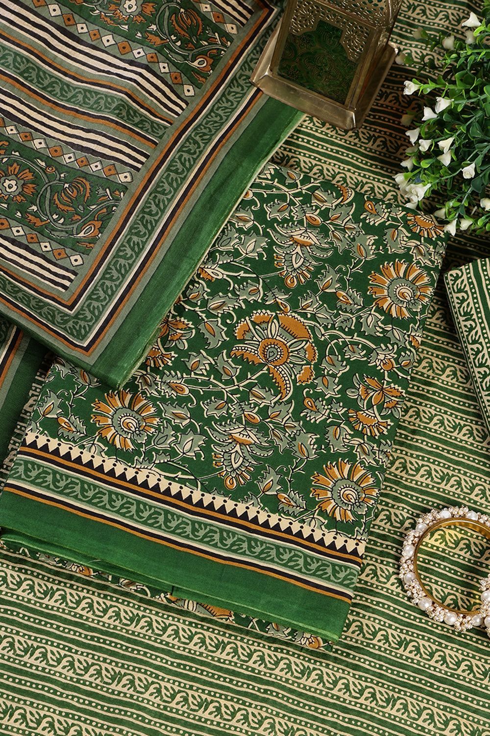 Green Cambric Cotton Unstitched Suit Material