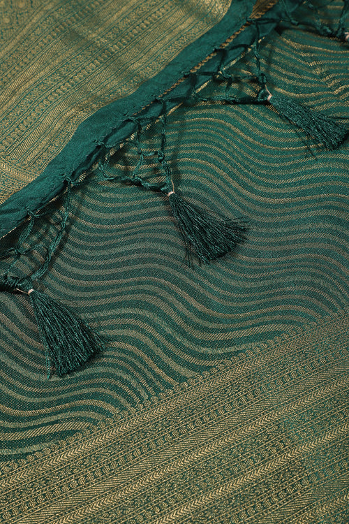 Bottle Green Colour Soft Silk Leheria Zari Woven Saree