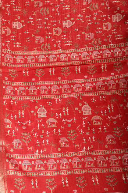 Red Cotton Silk Printed Saree