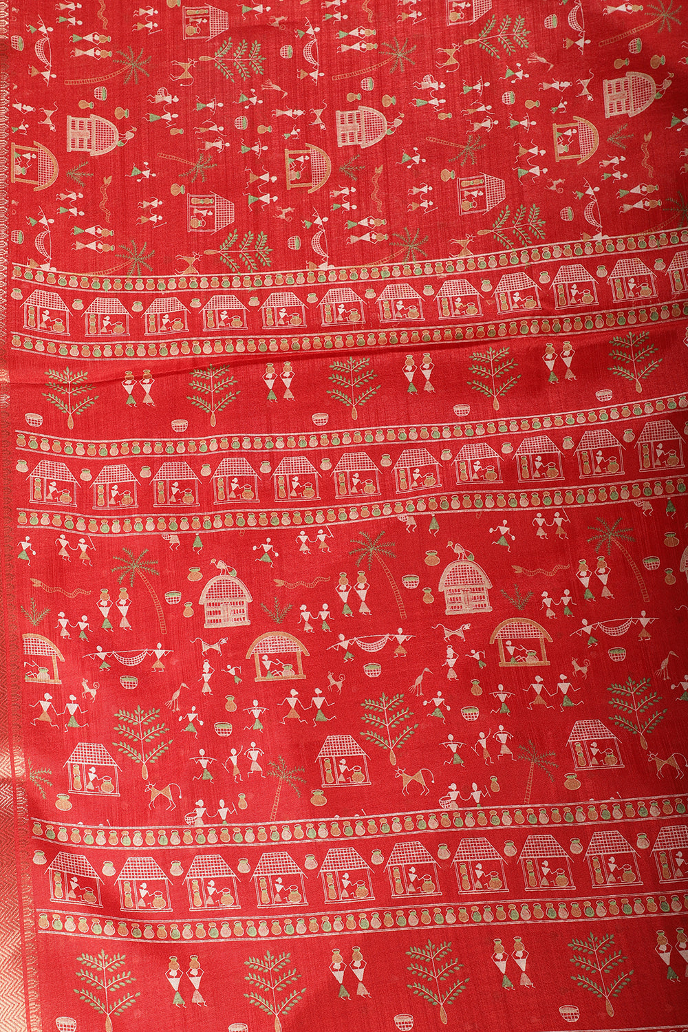 Red Cotton Silk Printed Saree