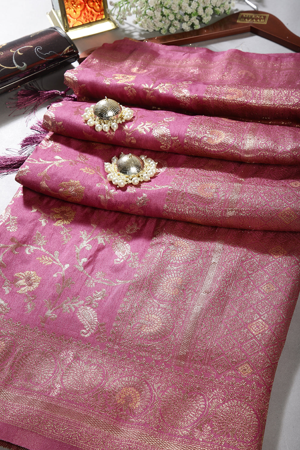 Mauve Color Zari Woven South Silk Saree