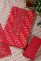 Cardinal Color Cotton Bandhani printed Unstitched Suit Fabric