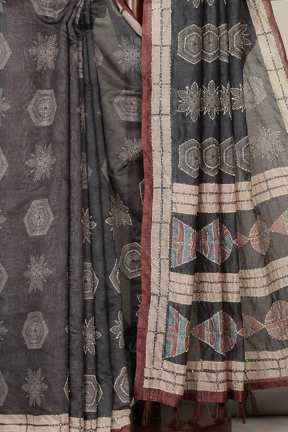 Black Cotton Block Printed Saree