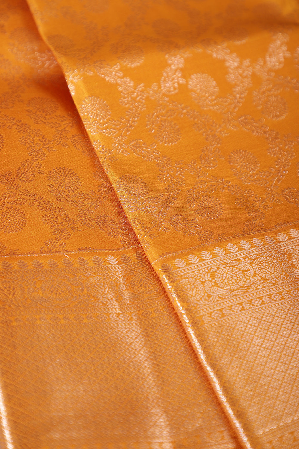 Mustard Color Kanjivaram Pure Silk Handloom Zari Saree with Patola Pattern