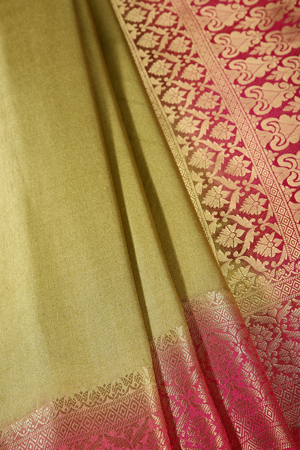 Olive Green & Magenta Ombré  Silk Zari Woven Saree