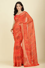 Orange Color Chiffon Bandhani Printed Saree