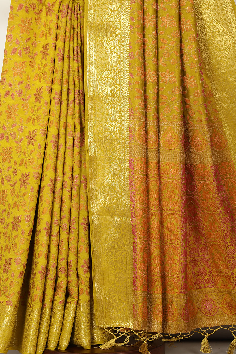 Sage Green Tussar Woven Silk Saree
