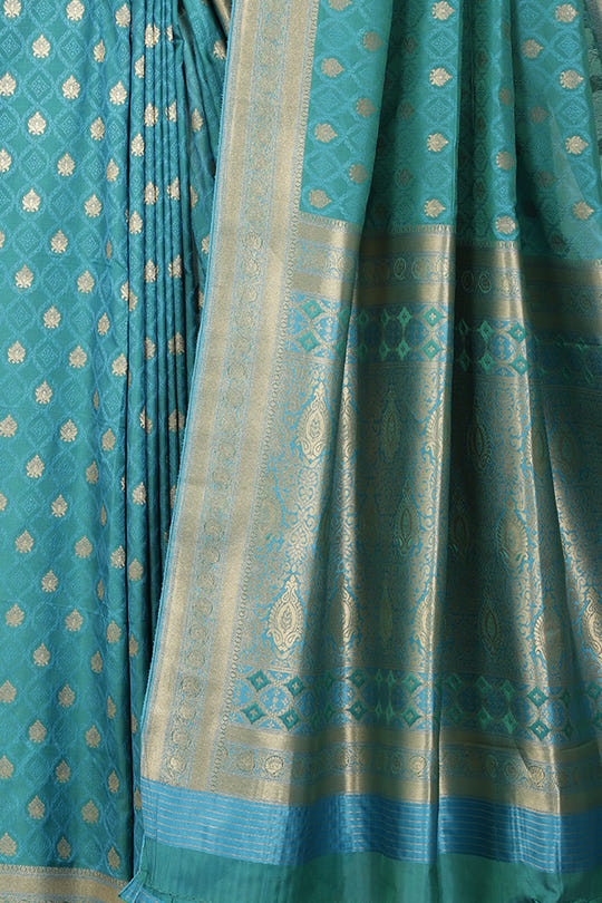 Teal Blue Soft Silk Zari and Resham Woven Saree