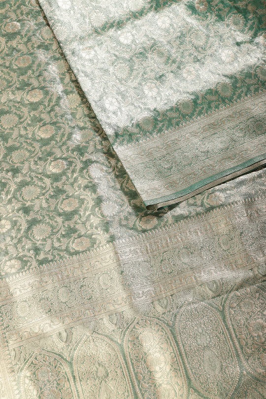 Teal Green Tissue Silk Banarasi Woven Saree