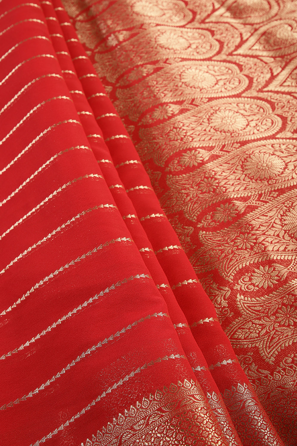 Red Color Georgette Saree with Zari Pinstripes