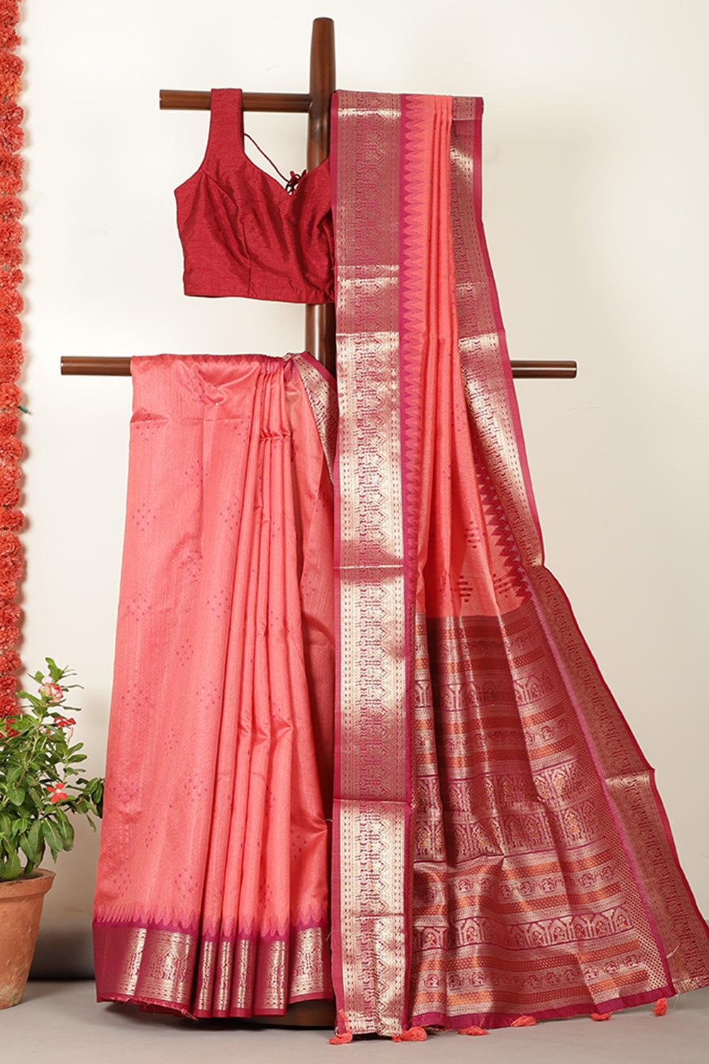 Coral Cotton Silk Zari Woven Saree