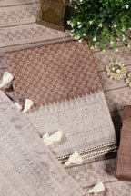 Light Brown Tussar Cotton Printed And Reham Embroidered Unstiched Suit Material