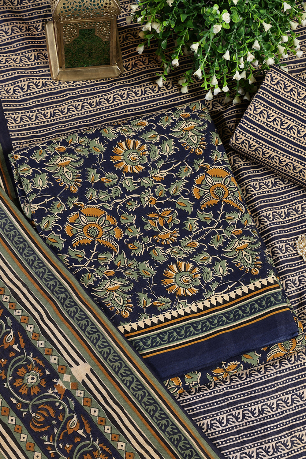 Navy Cambric Cotton Unstitched Suit Material