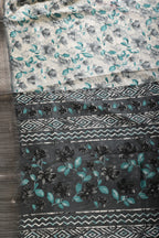 Teal & Cream Colour Floral Printed Cotton Silk Saree
