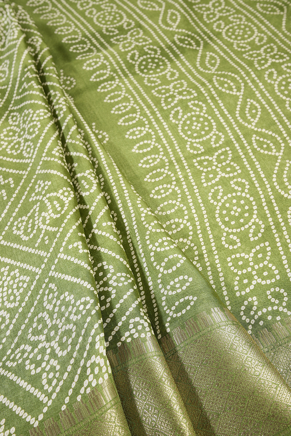 Olive Green Color Bandhani Printed Cotton Silk Saree