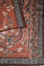 Rust Tussar Silk Digital-Inspired Printed Saree