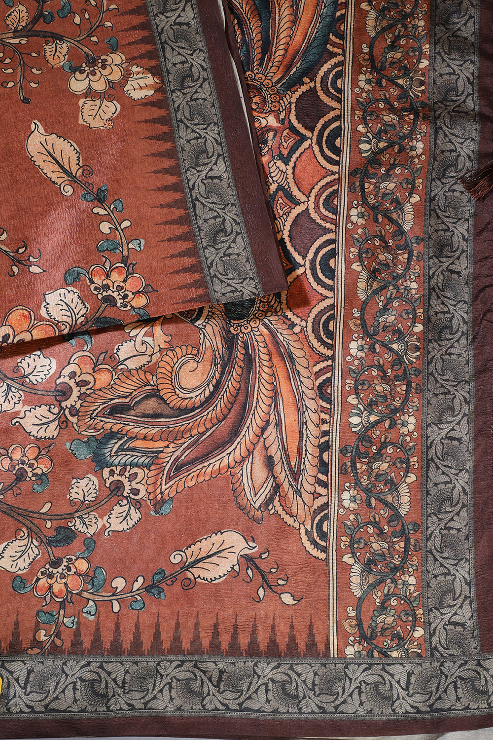 Rust Tussar Silk Digital-Inspired Printed Saree