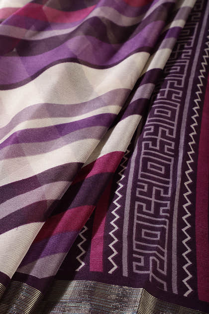 Purple Color Chiffon Printed Saree