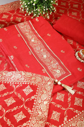 Red Color Crepe Silk Woven Unstitched Suit Material