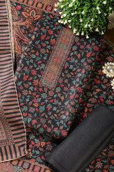 Black Pashmina Floral Printed Unstitched Suit Fabric