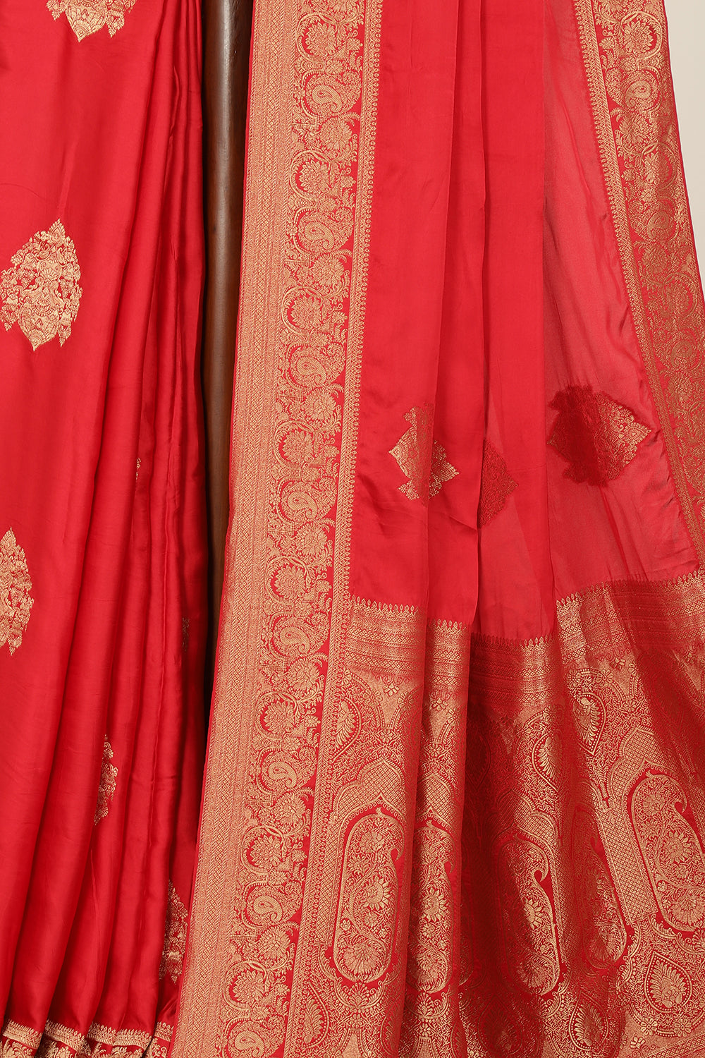Red Satin Woven Saree