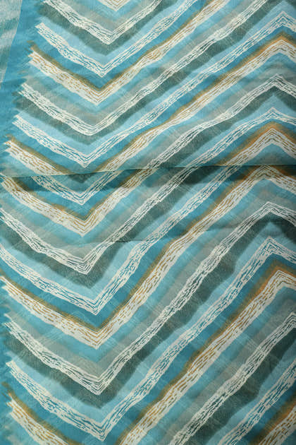 Teal Blue Chiffon Lehariya Printed Saree
