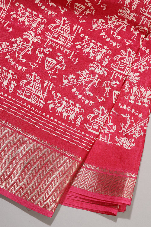 Cranberry Color Cotton Silk Printed Saree