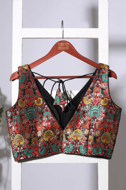 Black Brocade Sik Resham And Zari Woven Readymade Blouse