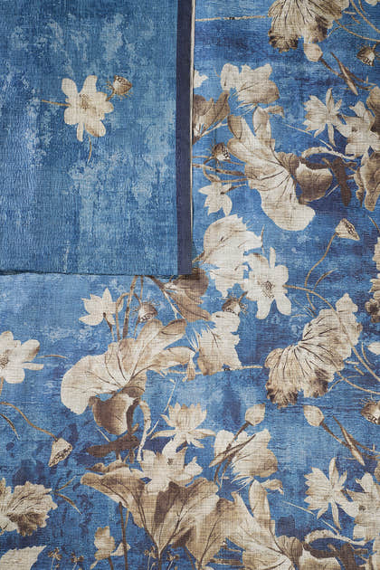 Dusky Blue Tussar Silk Floral Printed Saree