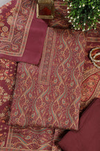 Wine Color Pashmina Digital Printed Unstitched Suit Material