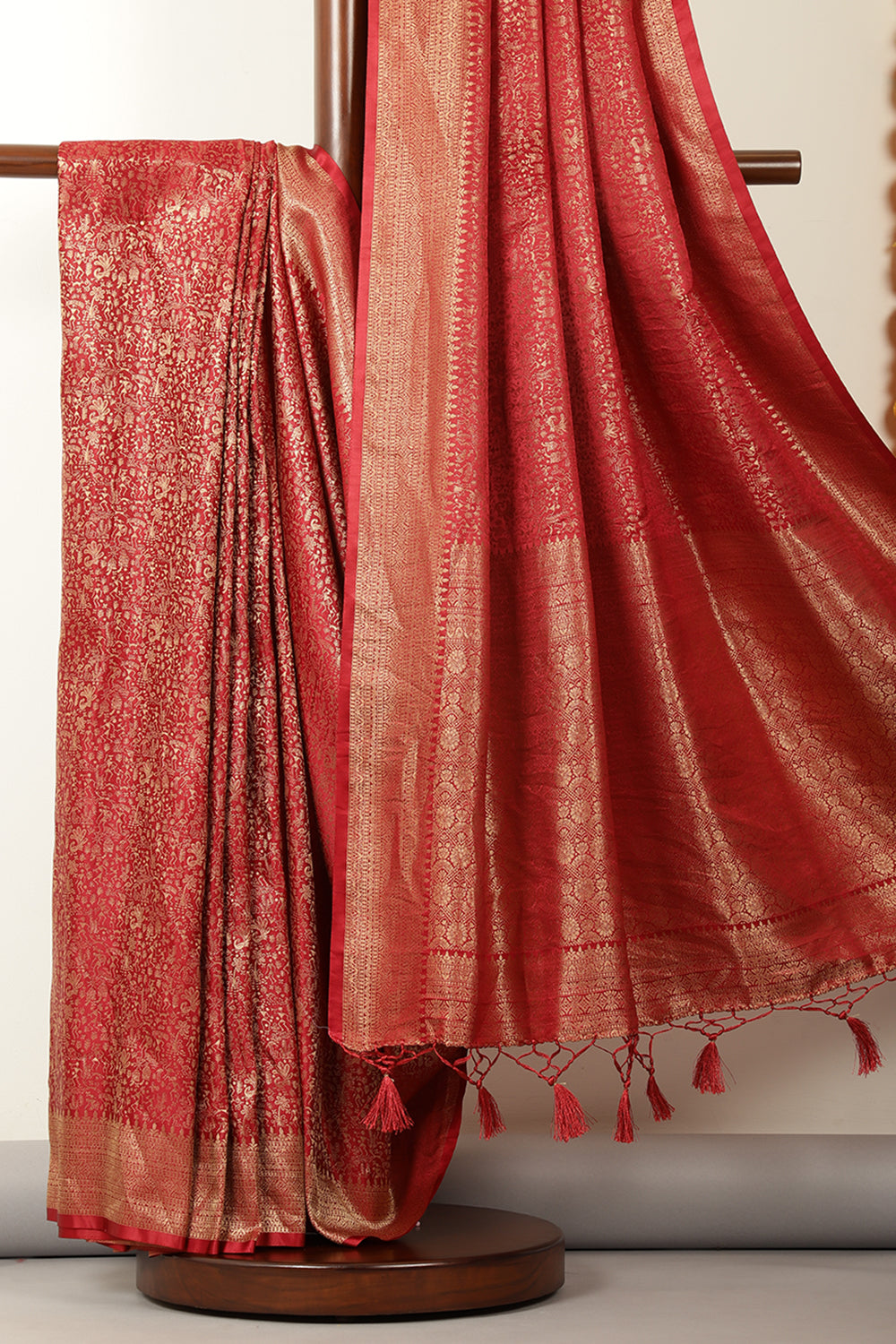 Maroon Zari Woven Soft Silk Saree