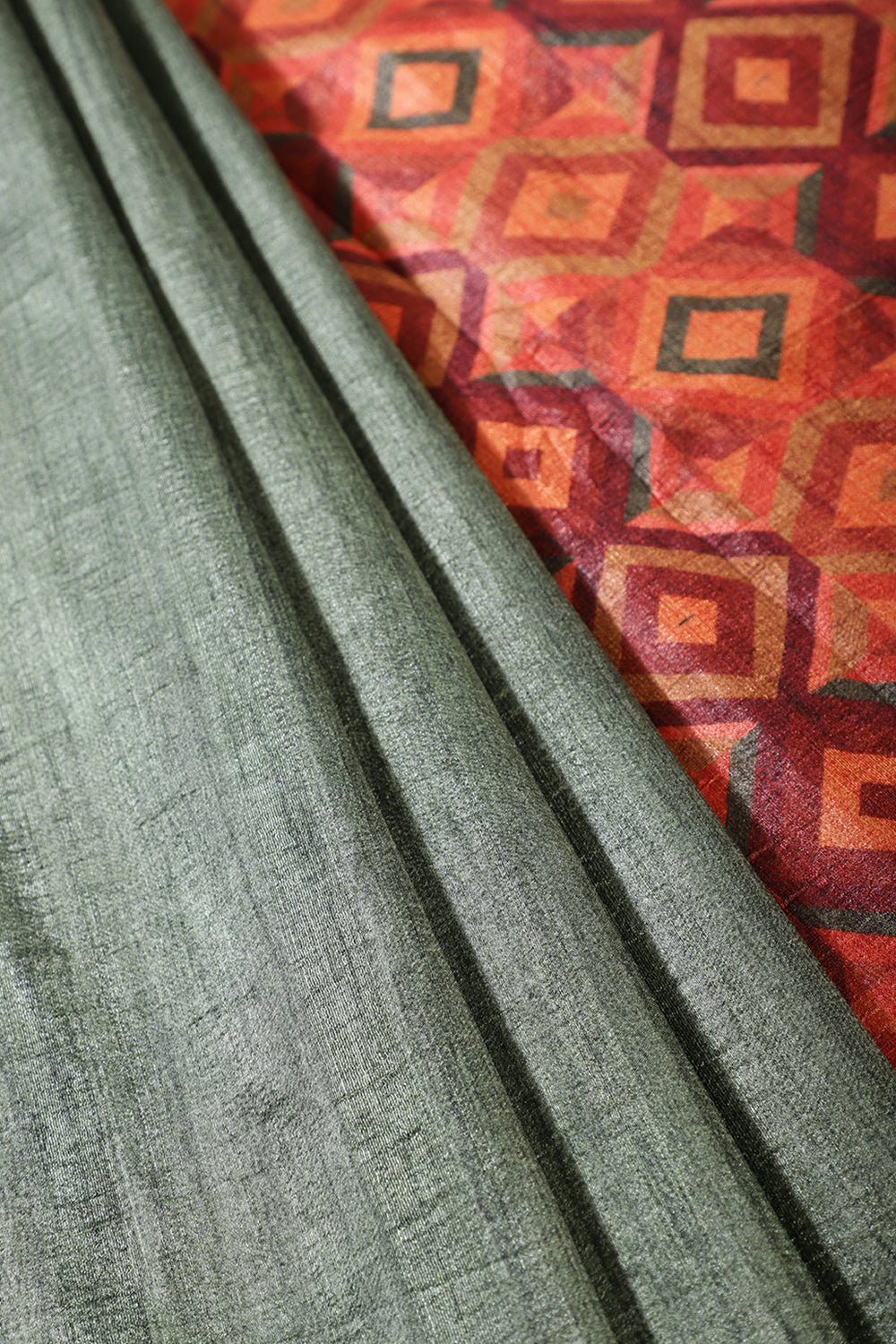 Sage Green Printed Tussar Silk Saree