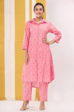 Pink Color Cotton Printed Co-Ord Set