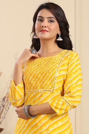 Yellow Colour Cotton Printed Kurti