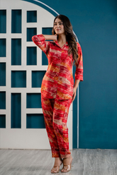 Red Colour Printed Cotton Co-Ord Set