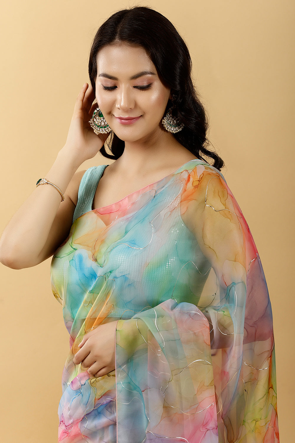 Multi-Color Organza Printed Saree