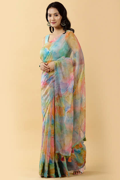 Multi-Color Organza Printed Saree