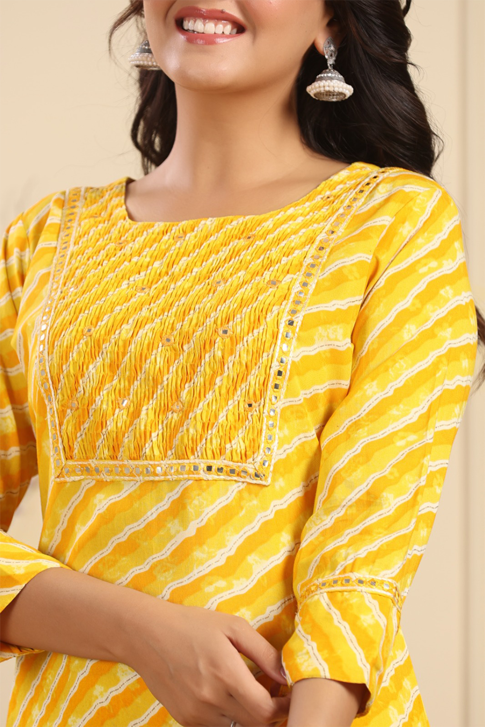 Yellow Colour Cotton Printed Kurti