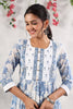 White & Blue Color Printed Cotton Anarkali Kurti