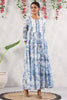 White & Blue Color Printed Cotton Anarkali Kurti