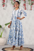 White & Blue Color Printed Cotton Anarkali Kurti