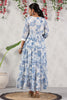 White & Blue Color Printed Cotton Anarkali Kurti