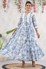 White & Blue Color Printed Cotton Anarkali Kurti