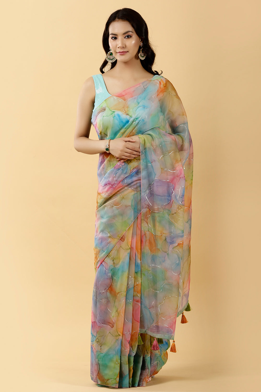 Multi-Color Organza Printed Saree