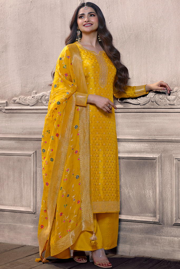 Mustard Color Silk Woven Unstitched Suit Material