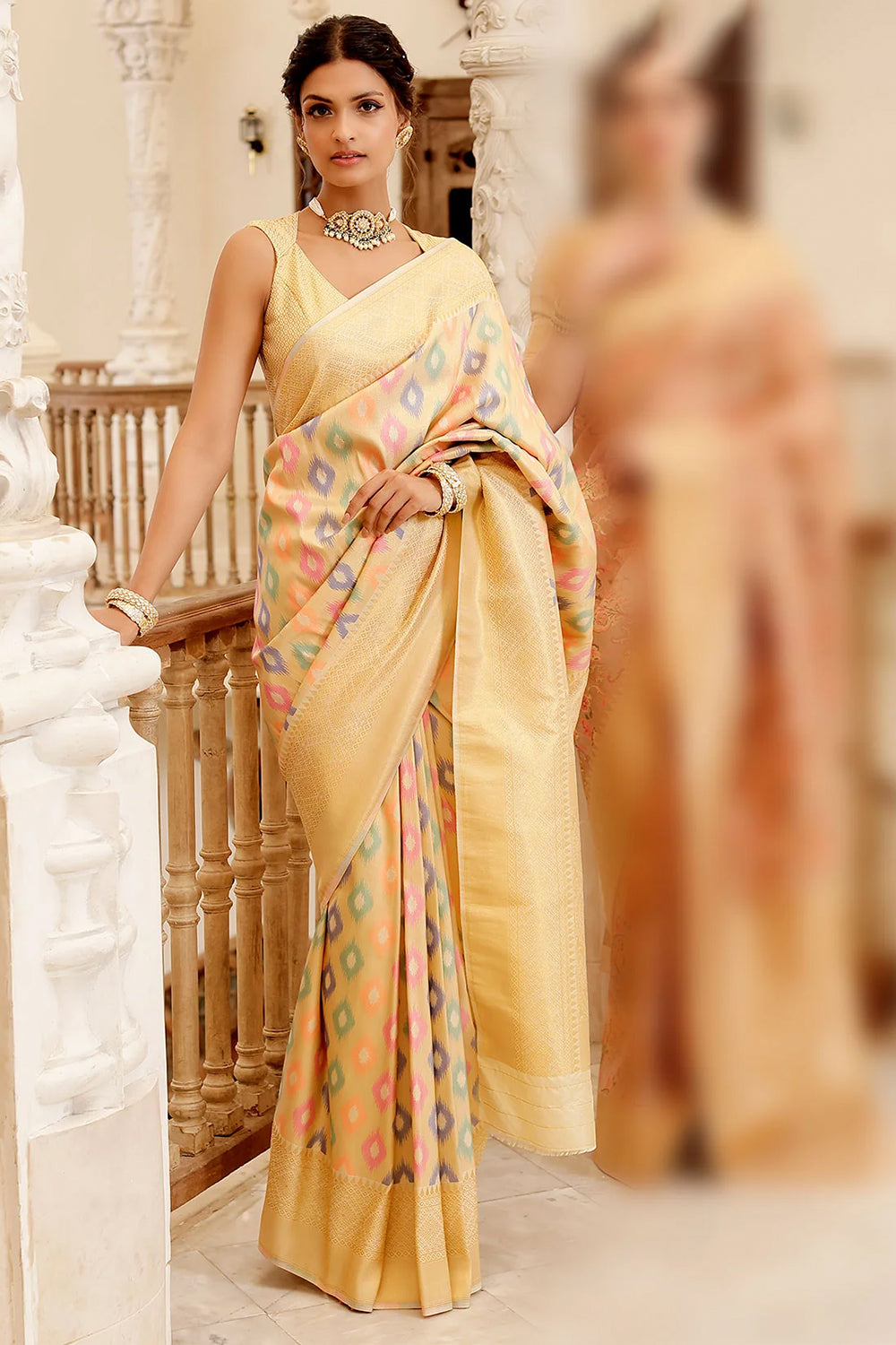 Golden Color Silk Woven Saree