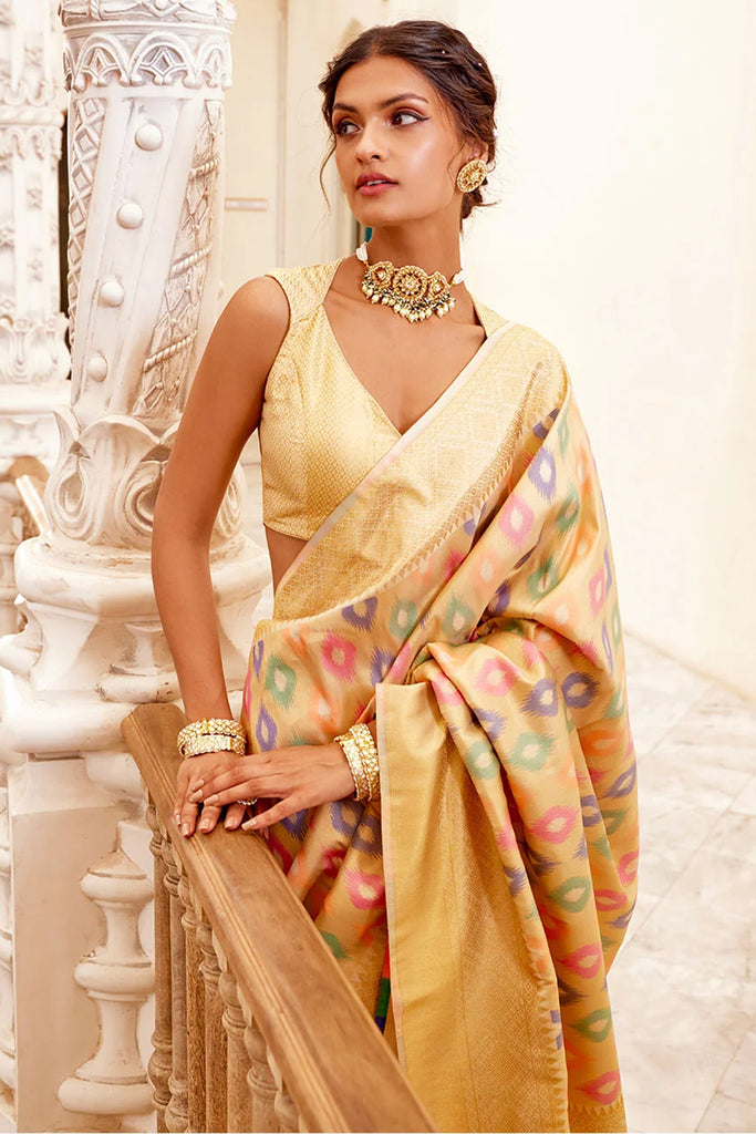 Golden Color Silk Woven Saree