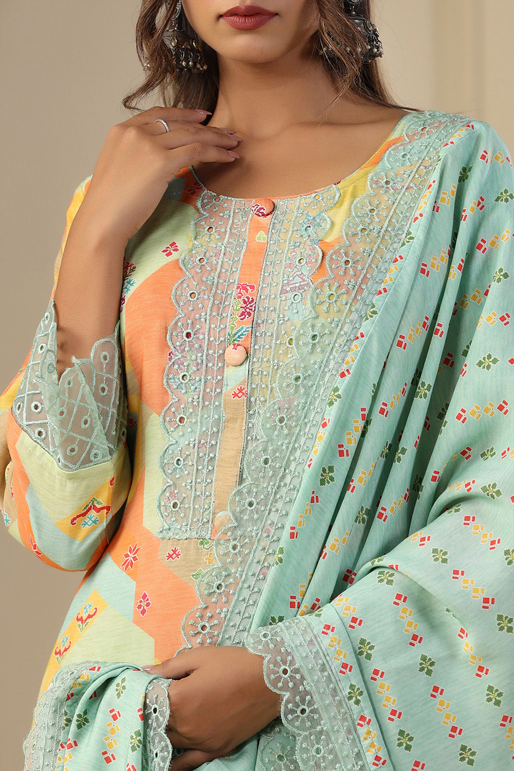 Sea Green Colour Muslin Printed Suit